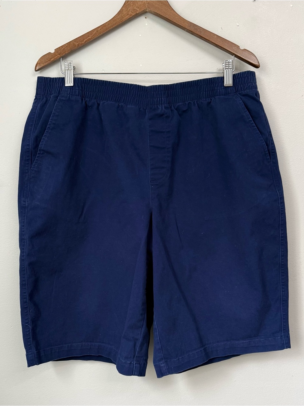 Lands' End Navy Elastic-Waist Cotton Blend Chino Shorts